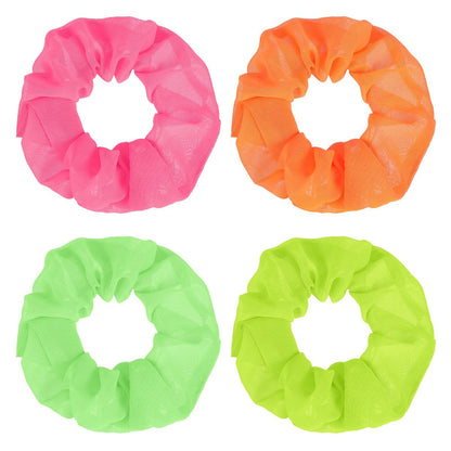 Mabor Neon Scrunchies für Haare – 4 Stück weiche Haarscrunchies, einfarbige elastische Haarbänder, Haargummis für 80er-Party-Zubehör für Frauen und Mädchen