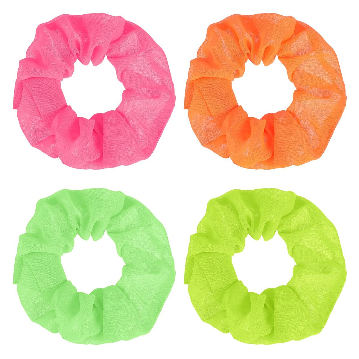 Mabor Neon Scrunchies für Haare – 4 Stück weiche Haarscrunchies, einfarbige elastische Haarbänder, Haargummis für 80er-Party-Zubehör für Frauen und Mädchen