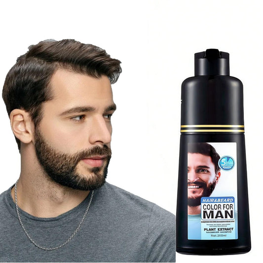 COSYAGE Schwarzer Bartfärbe-Shampoo für Männer - 5 Minuten Grauabdeckung mit Argan- & Kokosöl, fleckenlose Formel, hält 5 Wochen, 200 ml (Bart & Schnurrbart)