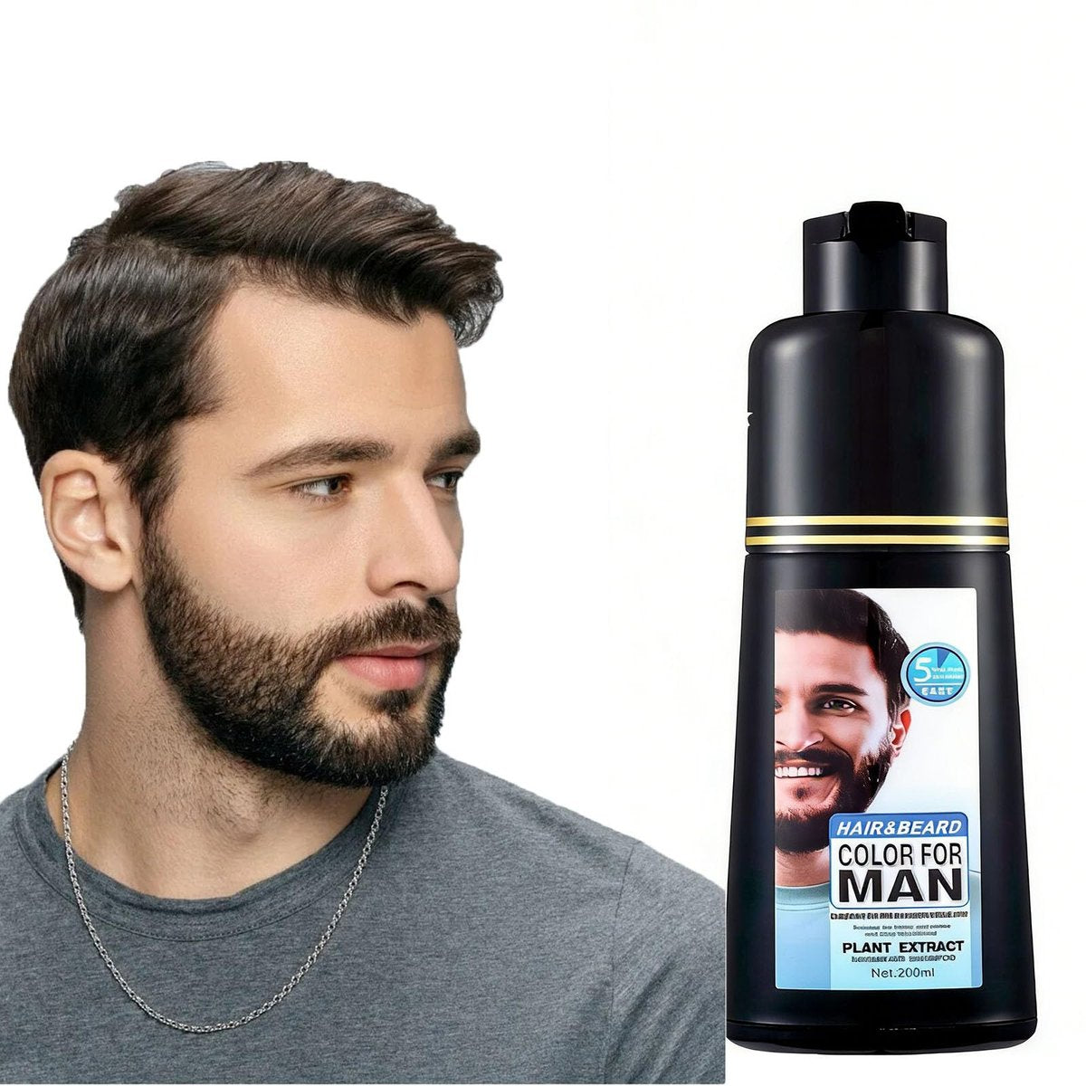 COSYAGE Schwarzer Bartfärbe-Shampoo für Männer - 5 Minuten Grauabdeckung mit Argan- & Kokosöl, fleckenlose Formel, hält 5 Wochen, 200 ml (Bart & Schnurrbart)