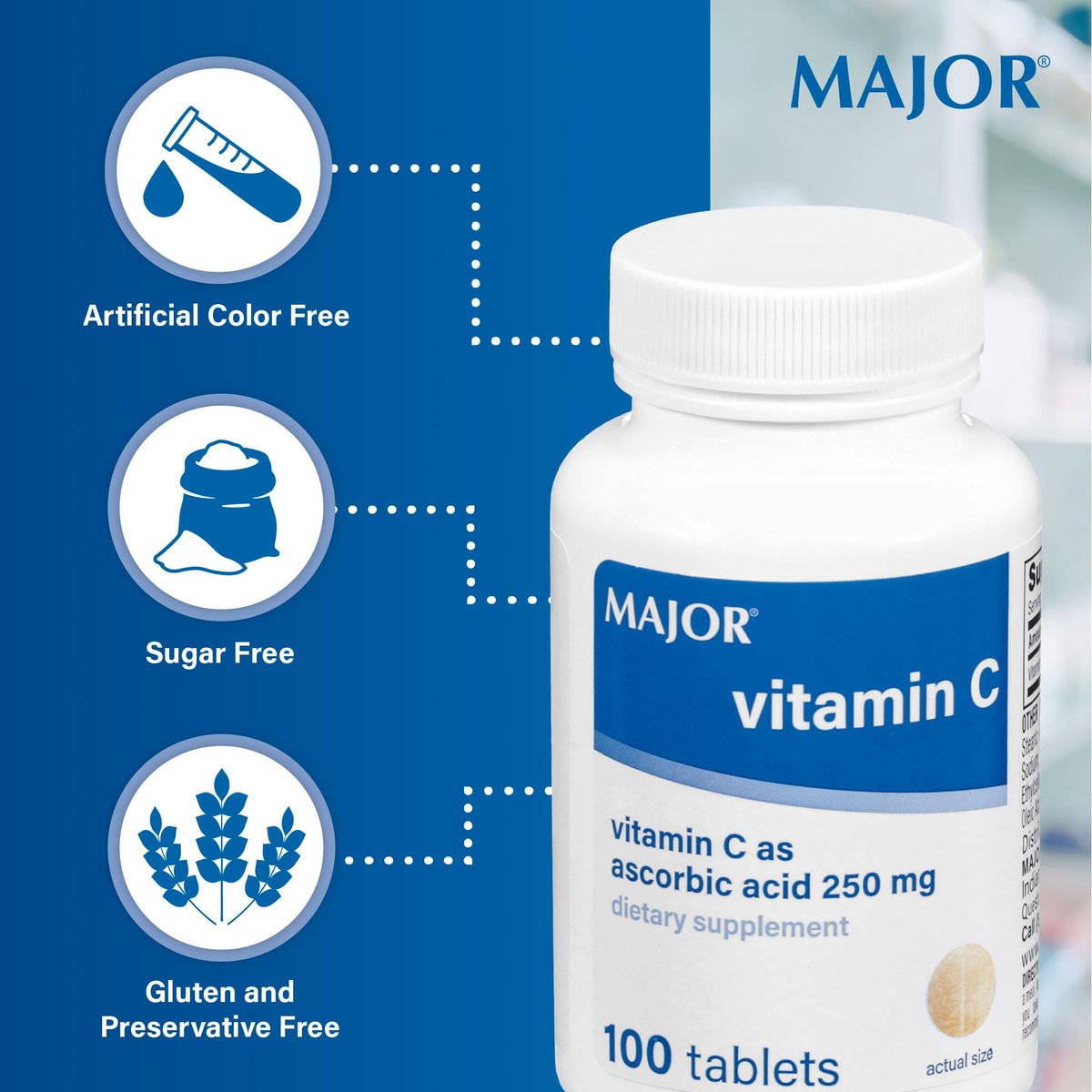 MAJOR Vitamin C 250 mg – Nahrungsergänzungsmittel – 100 Tabletten (2er-Pack)