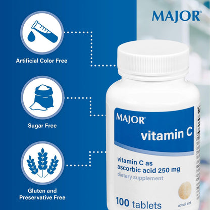 MAJOR Vitamin C 250 mg – Nahrungsergänzungsmittel – 100 Tabletten (2er-Pack)