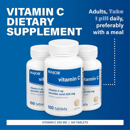 MAJOR Vitamin C 250 mg – Nahrungsergänzungsmittel – 100 Tabletten (2er-Pack)