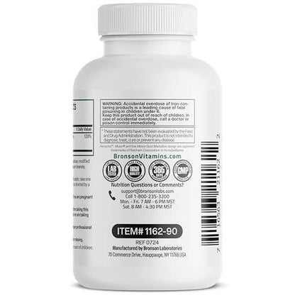 Bronson Eisen Bisglycinat 25 mg – Magenfreundlich, unterstützt Energie & gesunde rote Blutkörperchen – Nicht verstopfend – Non-GMO, 90 Kapseln