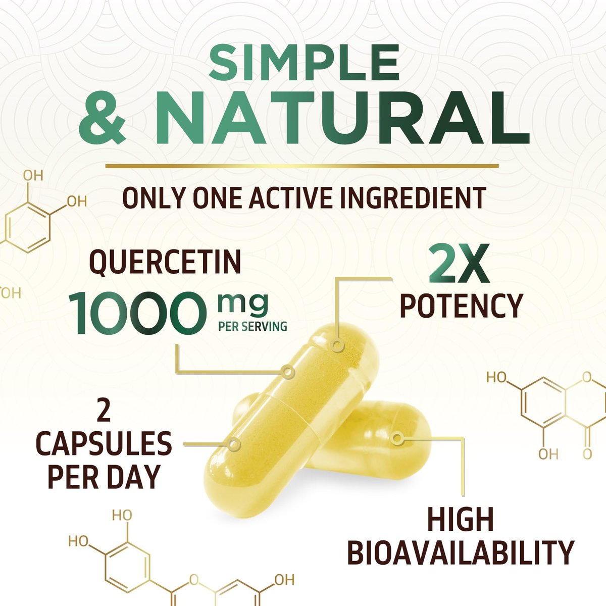 Quercetin Dihydrat 1000mg pro Portion – Hochdosiertes pflanzliches Bioflavonoid – Extra starke Antioxidans-Unterstützung für Immun- und Atemwegsgesundheit – Hohe Absorption – 60 Vegane Kapseln