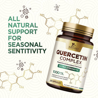 Quercetin Dihydrat 1000mg pro Portion – Hochdosiertes pflanzliches Bioflavonoid – Extra starke Antioxidans-Unterstützung für Immun- und Atemwegsgesundheit – Hohe Absorption – 60 Vegane Kapseln