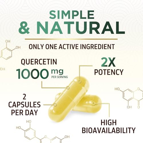 Quercetin Dihydrat 1000mg pro Portion – Hochdosiertes pflanzliches Bioflavonoid – Extra starke Antioxidans-Unterstützung für Immun- und Atemwegsgesundheit – Hohe Absorption – 60 Vegane Kapseln