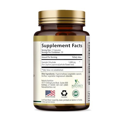 Quercetin Dihydrat 1000mg pro Portion – Hochdosiertes pflanzliches Bioflavonoid – Extra starke Antioxidans-Unterstützung für Immun- und Atemwegsgesundheit – Hohe Absorption – 60 Vegane Kapseln