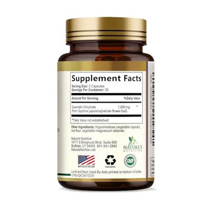 Quercetin Dihydrat 1000mg pro Portion – Hochdosiertes pflanzliches Bioflavonoid – Extra starke Antioxidans-Unterstützung für Immun- und Atemwegsgesundheit – Hohe Absorption – 60 Vegane Kapseln