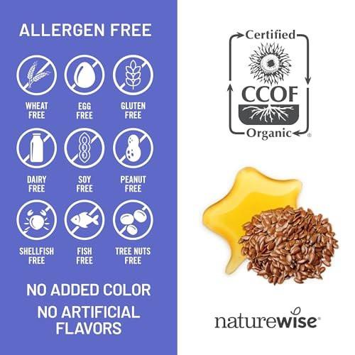 NatureWise Leinöl 1200 mg – Fischfreies Omega 3 6 9 mit 720 mg ALA, Nahrungsergänzungsmittel für die Herzgesundheit – Bio, kaltgepresst, nicht genetisch verändert – 30 Softgels [1-Monatsvorrat]