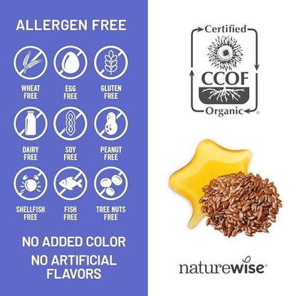 NatureWise Leinöl 1200 mg – Fischfreies Omega 3 6 9 mit 720 mg ALA, Nahrungsergänzungsmittel für die Herzgesundheit – Bio, kaltgepresst, nicht genetisch verändert – 30 Softgels [1-Monatsvorrat]