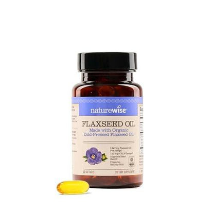 NatureWise Leinöl 1200 mg – Fischfreies Omega 3 6 9 mit 720 mg ALA, Nahrungsergänzungsmittel für die Herzgesundheit – Bio, kaltgepresst, nicht genetisch verändert – 30 Softgels [1-Monatsvorrat]