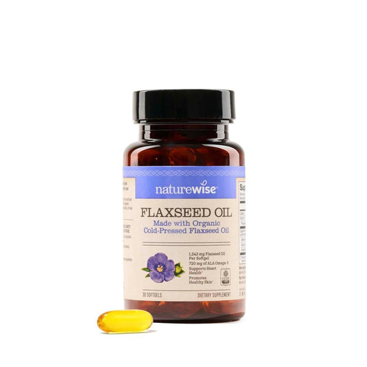 NatureWise Leinöl 1200 mg – Fischfreies Omega 3 6 9 mit 720 mg ALA, Nahrungsergänzungsmittel für die Herzgesundheit – Bio, kaltgepresst, nicht genetisch verändert – 30 Softgels [1-Monatsvorrat]
