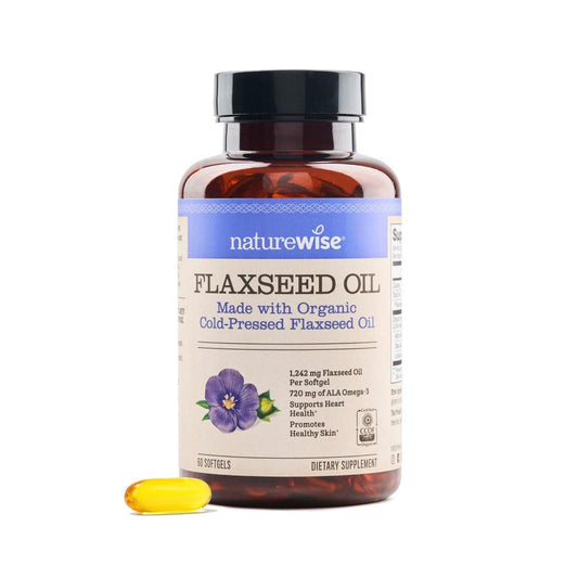 NatureWise Leinöl 1242 mg, fischfreies Omega 3 6 9 mit 720 mg ALA, Nahrungsergänzungsmittel zur Unterstützung der Herzgesundheit - Bio, kaltgepresst, nicht gentechnisch verändert - 60 Softgels [2-Monats-Vorrat]