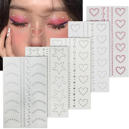 Selbstklebende Face Makeup Gems Perlen, 3D Stern Herz Mond Form Juwelen Gesicht Strass Aufkleber, Strasssteine Aufkleber für Gesicht, Haare, Make-up, Körper, Basteln, Festival Dekoration