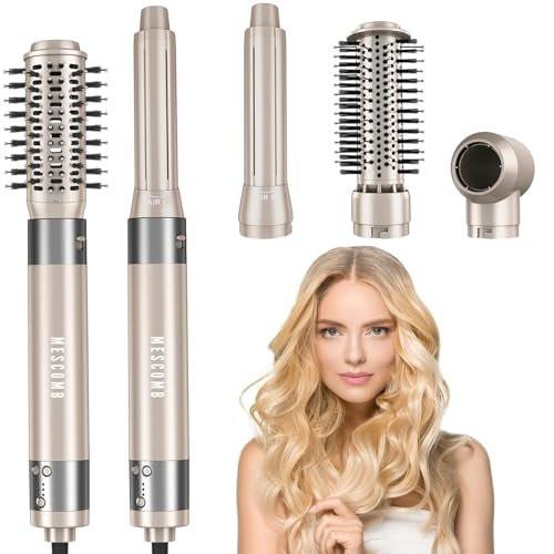 MESCOMB 5-in-1 Hairstyler - Rotierender Haartrockner mit Bürste 110.000 U/min für schnelles Trocknen & Heißluft-Automatikwicklung zum Locken, Frizz-freie Föhnbürste zum Glätten und Volumen geben ohne Hitzeschäden