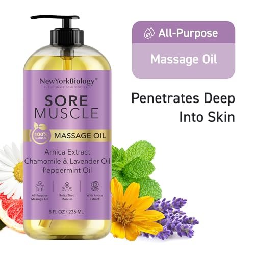 New York Biology Sore Muscle Massageöl 8 Fl Oz – Mit 100% natürlichen Ölen – Beruhigendes Körper-Massageöl – Zieht schnell ein