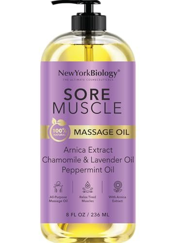 New York Biology Sore Muscle Massageöl 8 Fl Oz – Mit 100% natürlichen Ölen – Beruhigendes Körper-Massageöl – Zieht schnell ein