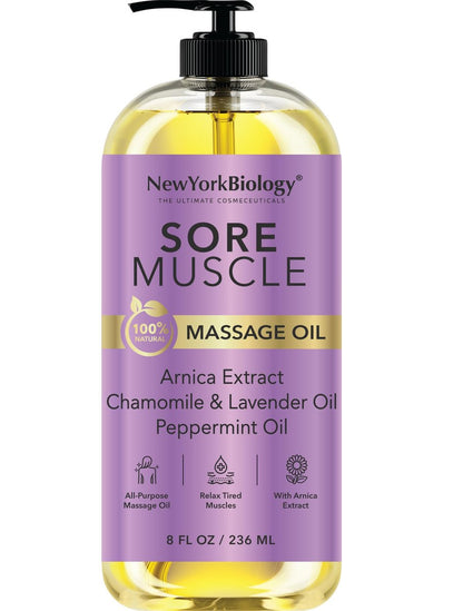 New York Biology Sore Muscle Massageöl 8 Fl Oz – Mit 100% natürlichen Ölen – Beruhigendes Körper-Massageöl – Zieht schnell ein
