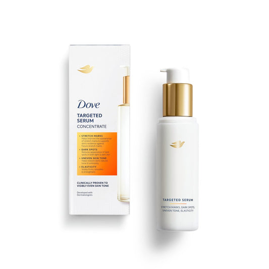 Dove Targeted Serum Mehrzweck-Serum gegen Dehnungsstreifen, dunkle Flecken, ungleichmäßigen Hautton und Elastizität – mit Tone Balance Complex, Niacinamid, Kollagenpeptiden und natürlichen Feuchtigkeitsfaktoren, 3,2 oz