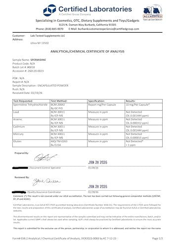 Lab Tested Supplements - Spermidin 3HCL - 120 Kapseln à 10 mg - Mit COA pro Charge - Spermidin Trihydrochlorid
