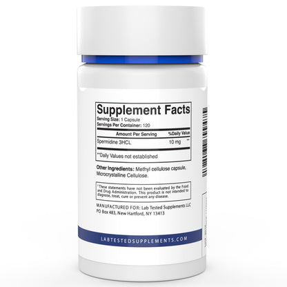 Lab Tested Supplements - Spermidin 3HCL - 120 Kapseln à 10 mg - Mit COA pro Charge - Spermidin Trihydrochlorid