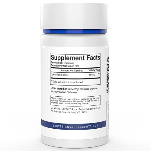 Lab Tested Supplements - Spermidin 3HCL - 120 Kapseln à 10 mg - Mit COA pro Charge - Spermidin Trihydrochlorid