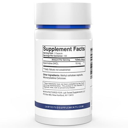 Lab Tested Supplements - Spermidin 3HCL - 120 Kapseln à 10 mg - Mit COA pro Charge - Spermidin Trihydrochlorid