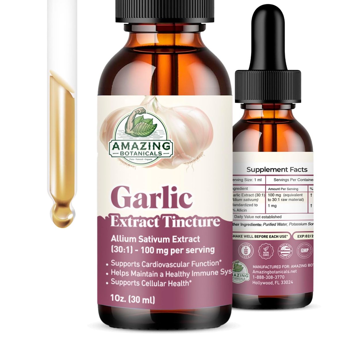 Amazing Botanicals Knoblauch-Tinktur – Allium Sativum Kräuterextrakt – Hochwirksames flüssiges Nahrungsergänzungsmittel – (30 ml)