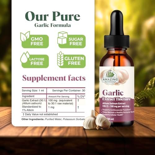 Amazing Botanicals Knoblauch-Tinktur – Allium Sativum Kräuterextrakt – Hochwirksames flüssiges Nahrungsergänzungsmittel – (30 ml)