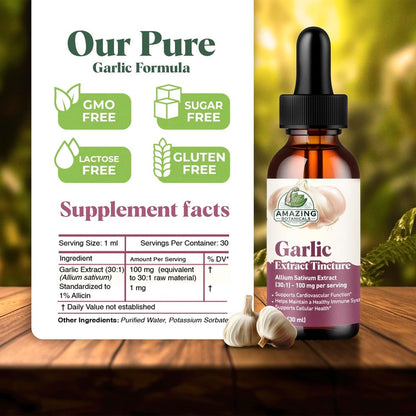 Amazing Botanicals Knoblauch-Tinktur – Allium Sativum Kräuterextrakt – Hochwirksames flüssiges Nahrungsergänzungsmittel – (30 ml)