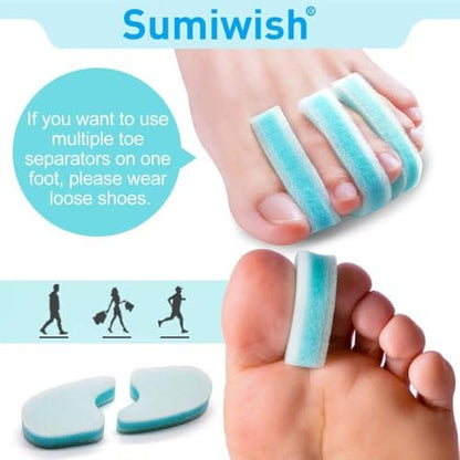 Sumiwish Schaumstoff Zehenspreizer, 20er-Pack Atmungsaktive Zehenabstandshalter, Reduzieren Reibung und Lindern Hühneraugen Schmerzen, Überlappende Zehenkorrektor - Blau
