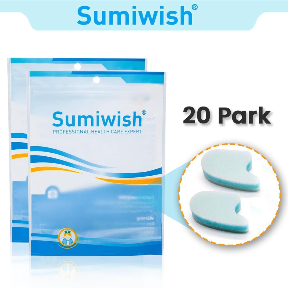 Sumiwish Schaumstoff Zehenspreizer, 20er-Pack Atmungsaktive Zehenabstandshalter, Reduzieren Reibung und Lindern Hühneraugen Schmerzen, Überlappende Zehenkorrektor - Blau