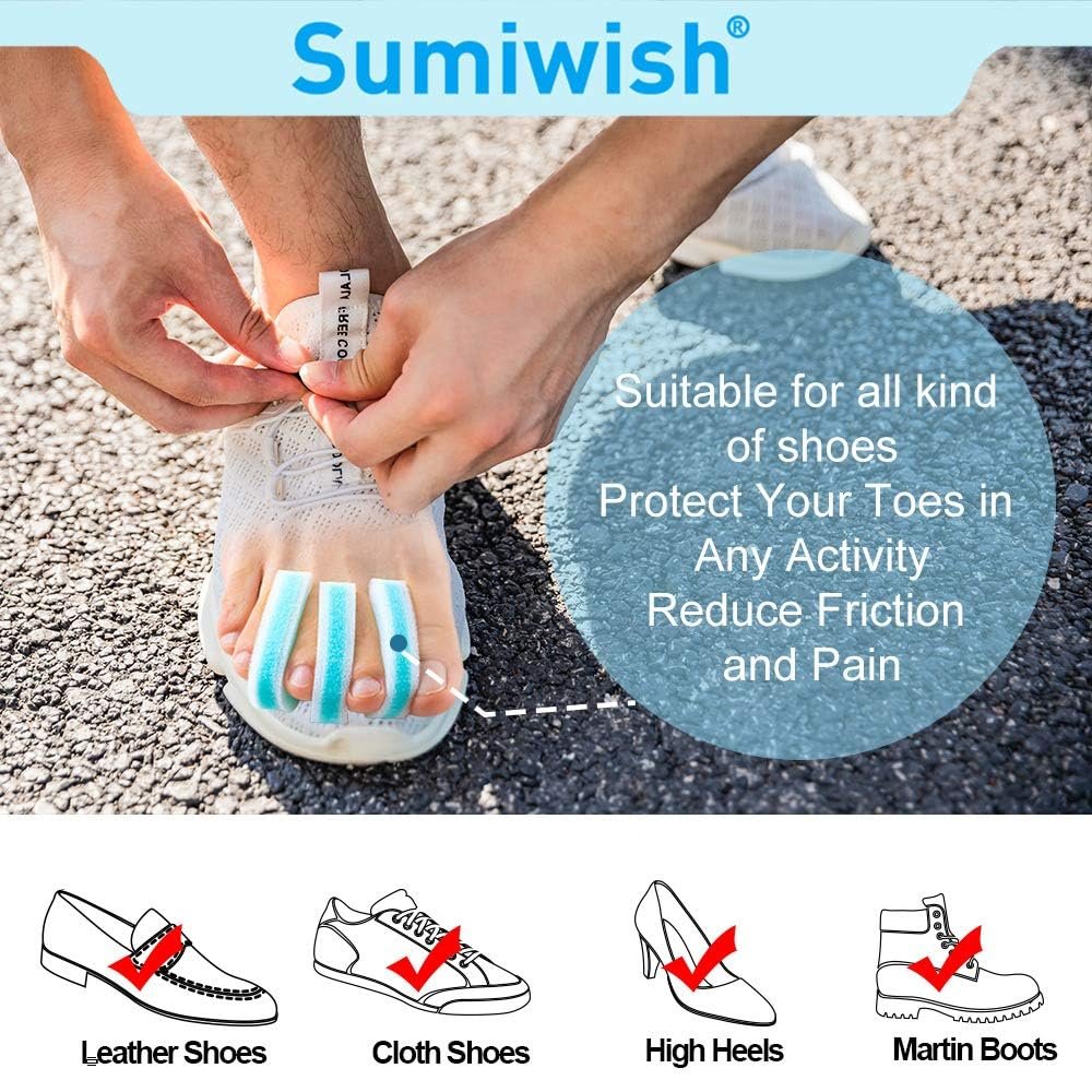 Sumiwish Schaumstoff Zehenspreizer, 20er-Pack Atmungsaktive Zehenabstandshalter, Reduzieren Reibung und Lindern Hühneraugen Schmerzen, Überlappende Zehenkorrektor - Blau