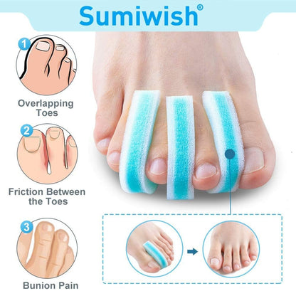 Sumiwish Schaumstoff Zehenspreizer, 20er-Pack Atmungsaktive Zehenabstandshalter, Reduzieren Reibung und Lindern Hühneraugen Schmerzen, Überlappende Zehenkorrektor - Blau