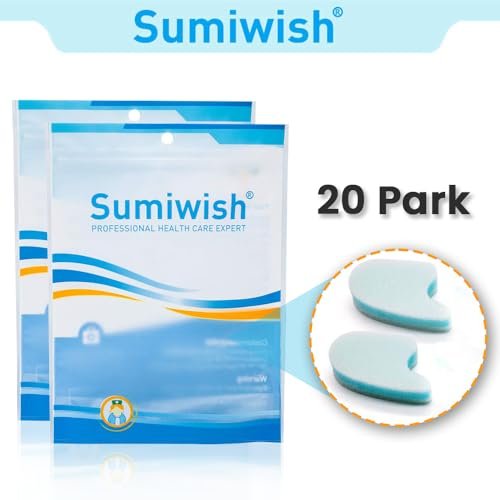 Sumiwish Schaumstoff Zehenspreizer, 20er-Pack Atmungsaktive Zehenabstandshalter, Reduzieren Reibung und Lindern Hühneraugen Schmerzen, Überlappende Zehenkorrektor - Blau