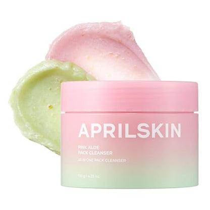 APRILSKIN Pink Aloe Facial Polish Cleanser – Sanftes Peeling mit Mungobohnen- & Sojabohnen-Peeling – Entfernt wasserfestes Make-up & Sonnenschutz – Nicht-komedogener Reiniger für alle Hauttypen – Koreanische Hautpflege