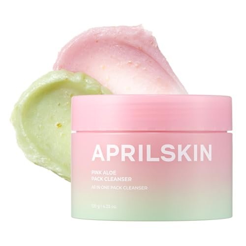 APRILSKIN Pink Aloe Facial Polish Cleanser – Sanftes Peeling mit Mungobohnen- & Sojabohnen-Peeling – Entfernt wasserfestes Make-up & Sonnenschutz – Nicht-komedogener Reiniger für alle Hauttypen – Koreanische Hautpflege