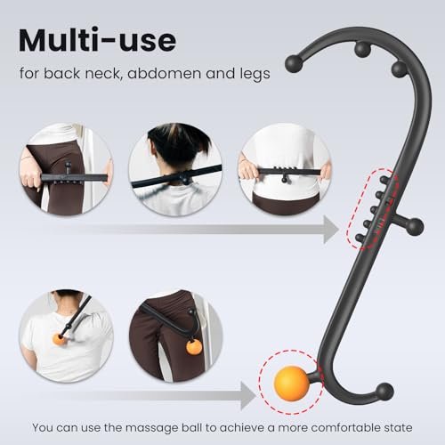 LiBa Trigger Point Massage Tool – Abnehmbarer Rücken-Nacken-Schulter-Massagegerät zur Schmerzlinderung, manuelle Therapie-Massage-Haken-Stock mit Massageball, Geschenk für Sportler, Büroangestellte und chronische Schmerzpatienten