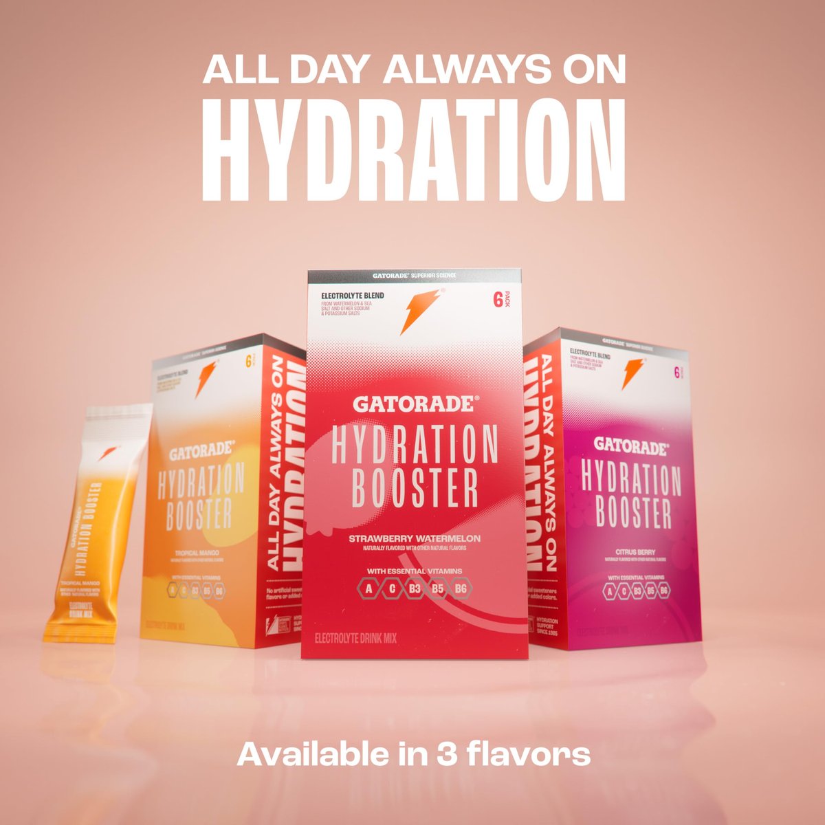 Gatorade Hydration Booster Elektrolyt-Pulver – Erdbeer-Wassermelone, 6er-Pack (je 0,34 oz)