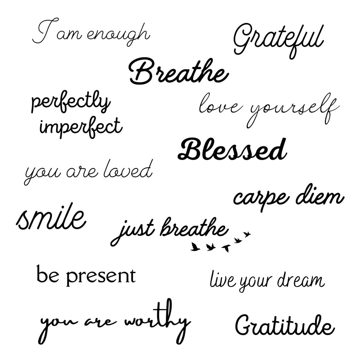 One Grace Blessed Collection – Inspirierende und motivierende kleine temporäre Tattoos – realistische, langanhaltende, wasserfeste schwarze Mini-Tattoos für Frauen und Männer