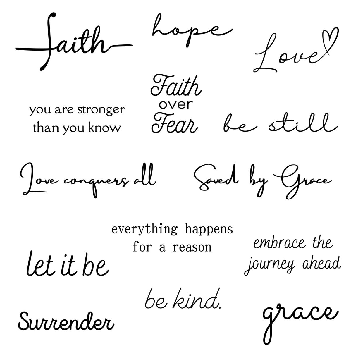 One Grace Soul Collection - Inspirierende und motivierende kleine temporäre Tattoos - Realistische wasserfeste schwarze Mini-Tattoos für Frauen und Männer