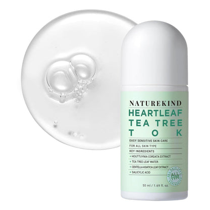 NATUREKIND Heartleaf Tea Tree Tok – Aknebehandlung, beruhigendes Toner-Serum mit Centella Asiatica, koreanische Gesichtspflege zur Porenkontrolle, 50 ml