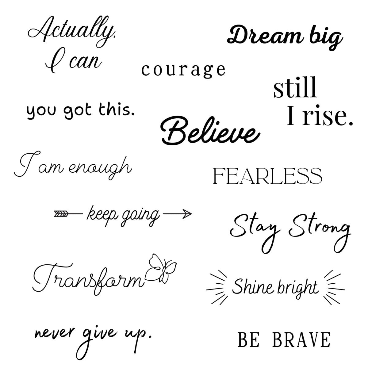 One Grace Believe Kollektion – Inspirierende und Motivierende Worte Kleine Temporäre Tattoos – Realistische, Lang anhaltende, Wasserdichte Schwarze Mini-Tattoos für Frauen und Männer
