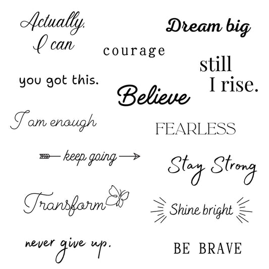 One Grace Believe Kollektion – Inspirierende und Motivierende Worte Kleine Temporäre Tattoos – Realistische, Lang anhaltende, Wasserdichte Schwarze Mini-Tattoos für Frauen und Männer