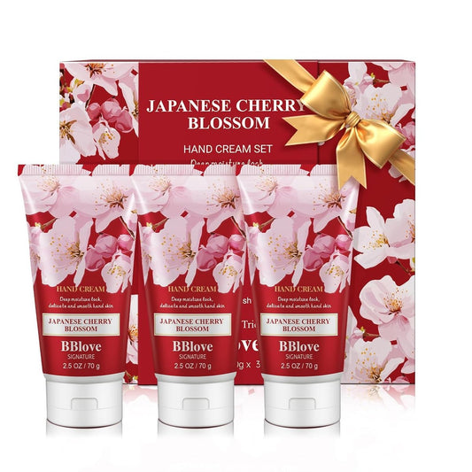 Handcreme Feuchtigkeitsspendend Luxus Set - 3 Stück x 75 ml Japanische Kirschblüten Lotion. Pflegt trockene Hände, Reisegröße