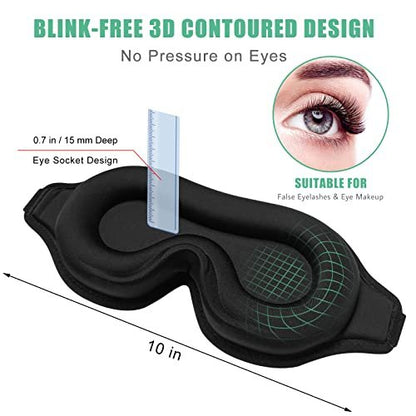 BeeVines Schlafmaske, 2er-Pack 3D-Konturierte Schlafmasken für Wimpernverlängerungen, Nachtgeformte Abdeckungen mit verstellbarem Riemen, Augenschutz für Wimpernverlängerungen für Reisen, Yoga, Nickerchen (Schwarz & Blau)