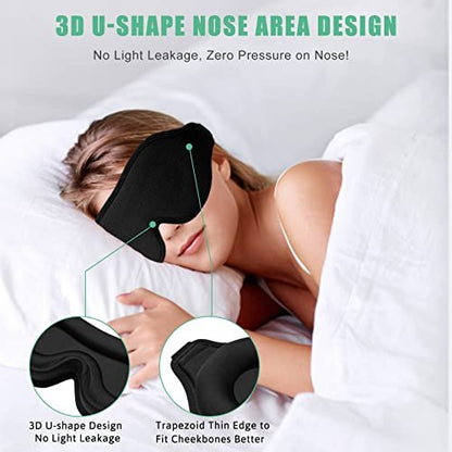 BeeVines Schlafmaske, 2er-Pack 3D-Konturierte Schlafmasken für Wimpernverlängerungen, Nachtgeformte Abdeckungen mit verstellbarem Riemen, Augenschutz für Wimpernverlängerungen für Reisen, Yoga, Nickerchen (Schwarz & Blau)