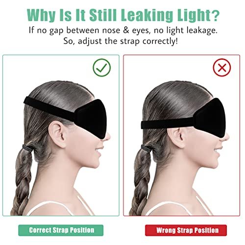 BeeVines Schlafmaske, 2er-Pack 3D-Konturierte Schlafmasken für Wimpernverlängerungen, Nachtgeformte Abdeckungen mit verstellbarem Riemen, Augenschutz für Wimpernverlängerungen für Reisen, Yoga, Nickerchen (Schwarz & Blau)