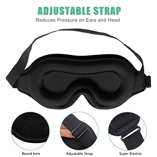 BeeVines Schlafmaske, 2er-Pack 3D-Konturierte Schlafmasken für Wimpernverlängerungen, Nachtgeformte Abdeckungen mit verstellbarem Riemen, Augenschutz für Wimpernverlängerungen für Reisen, Yoga, Nickerchen (Schwarz & Blau)